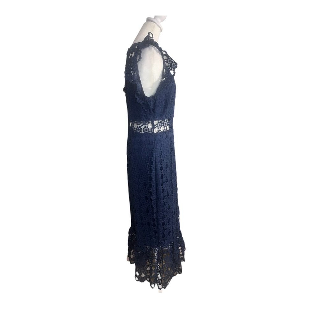 Petal & Pup Navy Lace Midi Dress Women’s Size 12 Sheer Panel Cocktail Party - Picture 7 of 13
